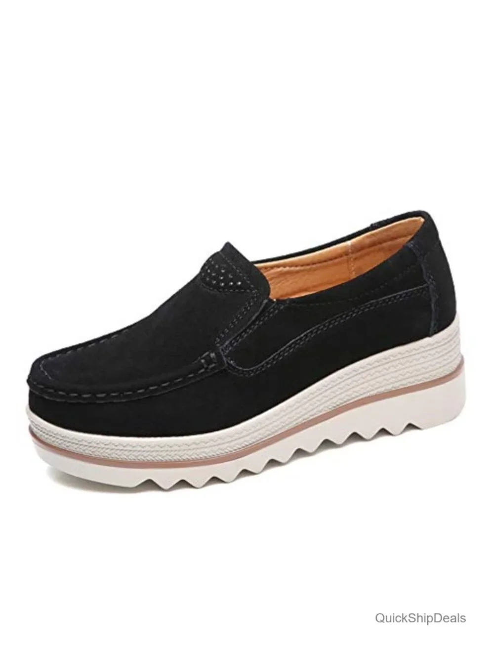 Suede Platform Wedge Slip On Loafers Women Comfort Work Shoes